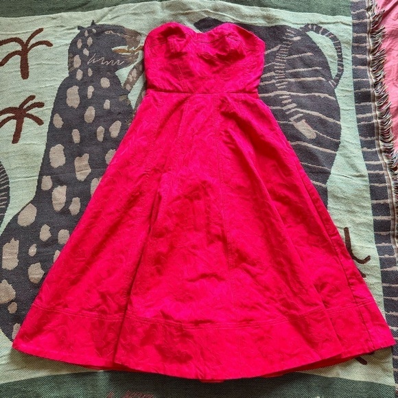Anthropologie Deep Pink Strapless Corset Full Skirt Midi Dress Size 2 - Picture 4 of 6